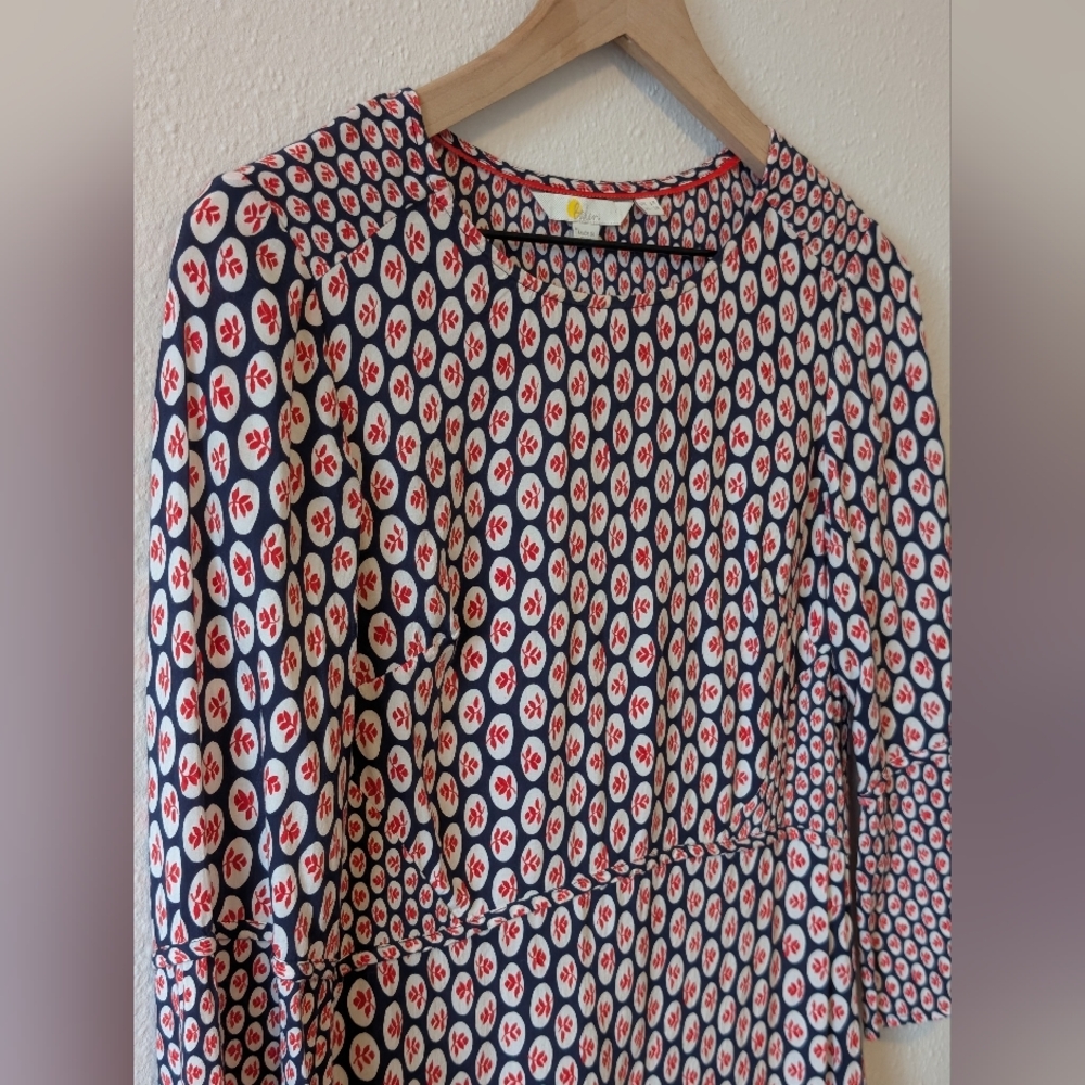 Boden Red and Navy Geometric 3/4 Sleeve Dress